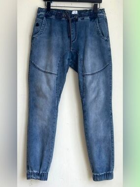 Women's Drawstring Jogger Jeans in Washed Blue